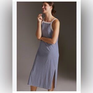 Anthropology T.la blue and white striped midi dress.